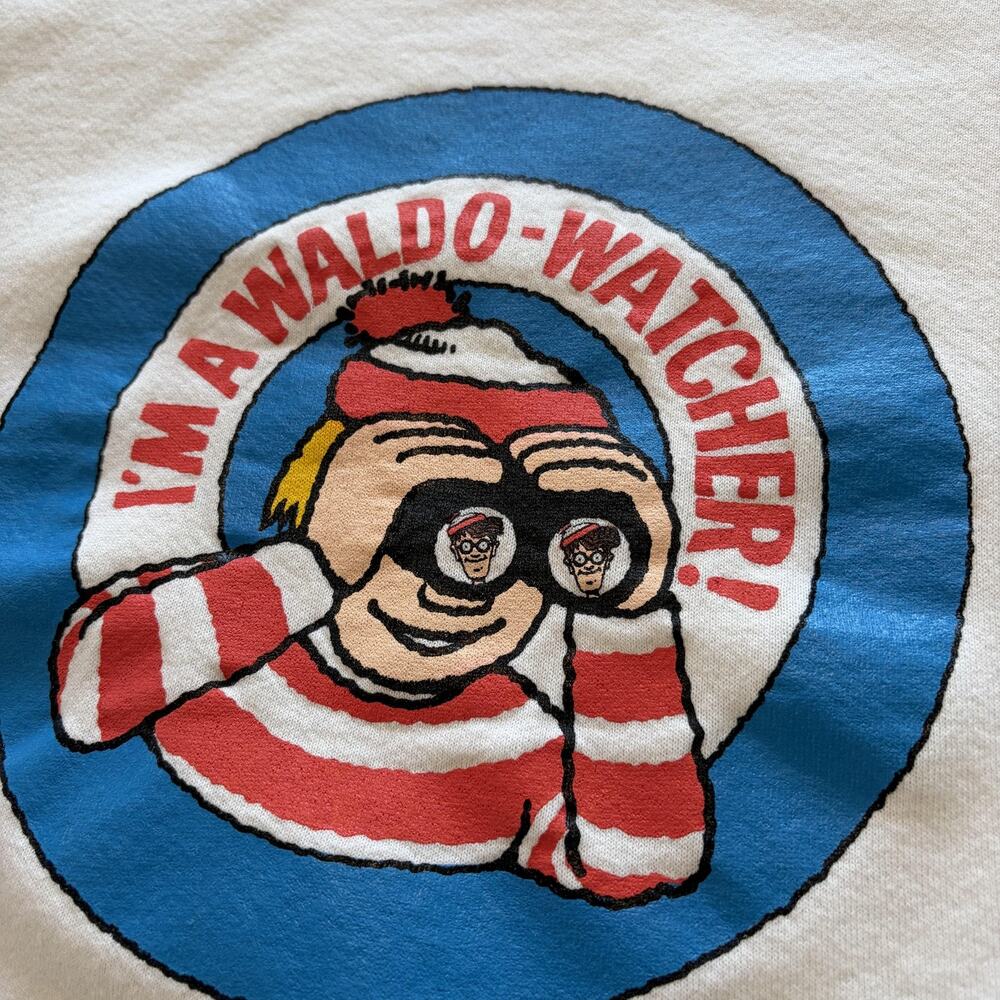 Vintage Fruit Of The Loom Sweatshirt Mens Large White Where's Waldo 90s USA - Picture 5 of 8